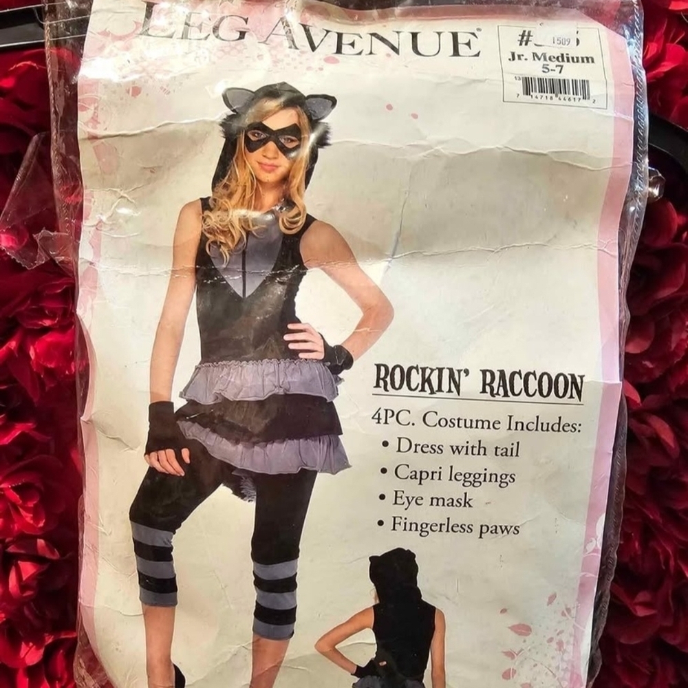 Leg Avenue Rockin' Raccoon Costume with Tail Juniors Medium 5-7